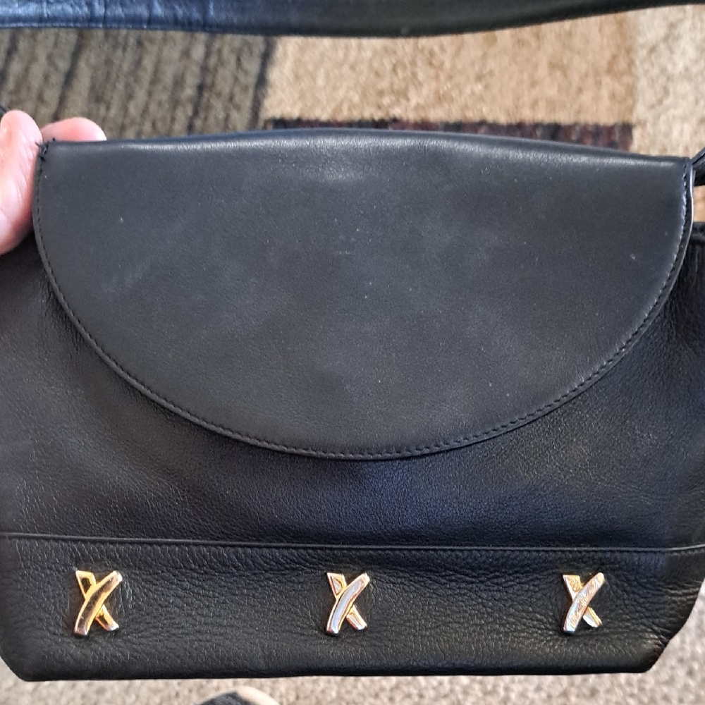 Paloma Picasso Black Leather Crossbody with Gold X Accents